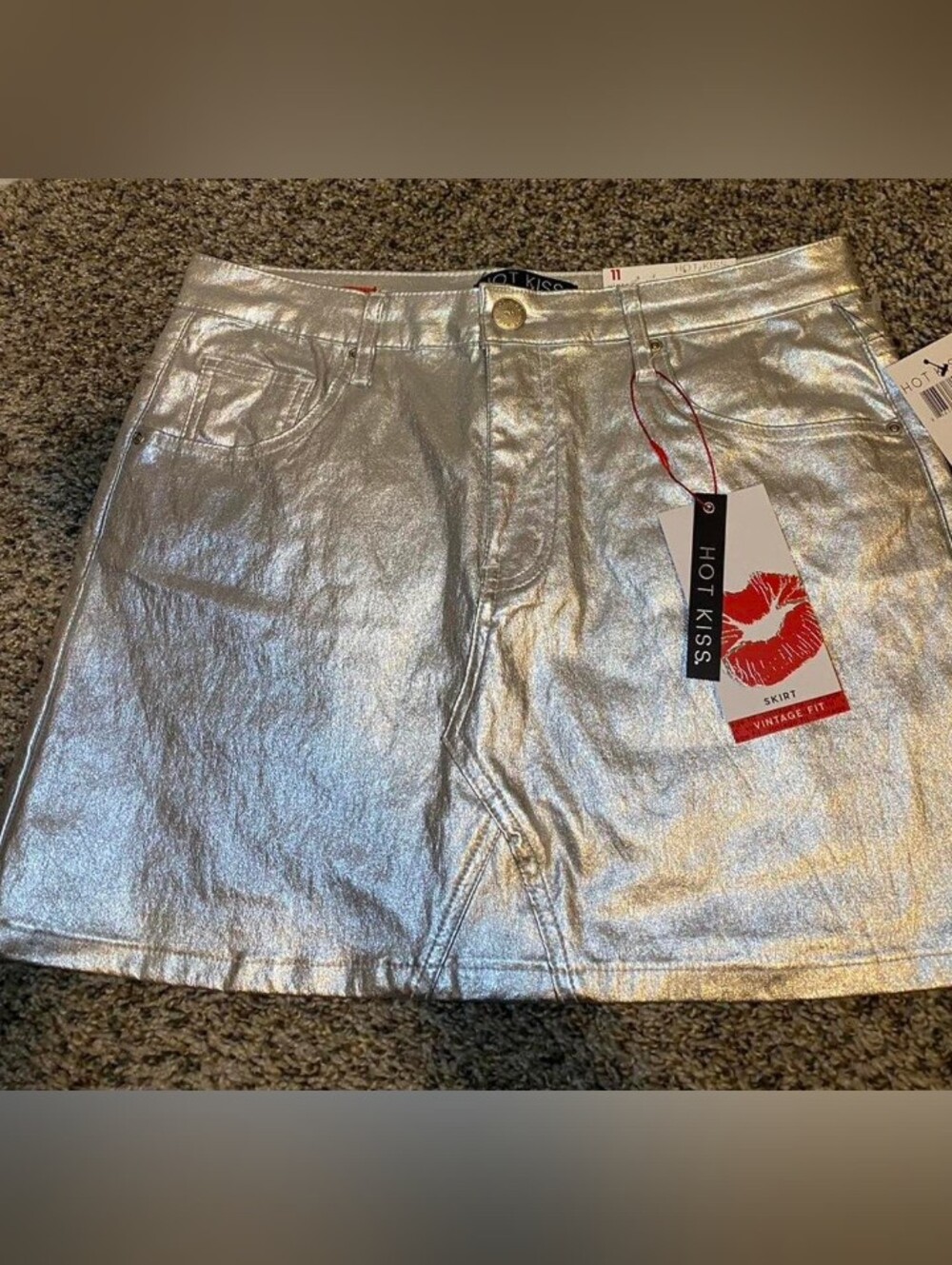 Hot Kiss Silver Metallic Women's Skirt-Vintage Fit